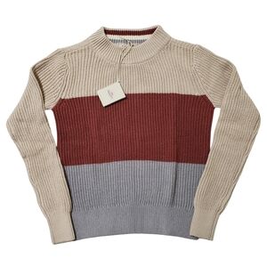 Faherty Cozy Cotton Crew Neck Autumn Color-Block Sweater Women Medium, XL $168